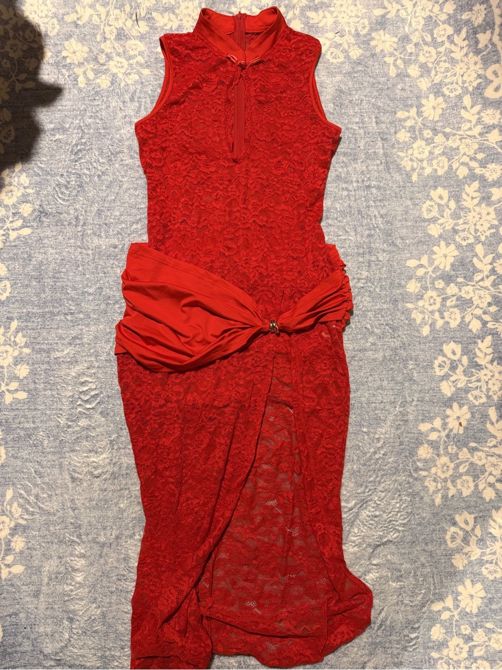 Sheer lace red cocktail dress
